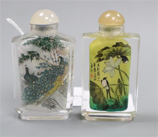 Two Chinese inside-painted square-section snuff bottles,